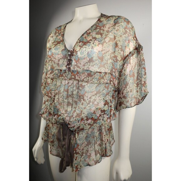 Stella McCartney Sheer Silk Blouse Size 36 Floral Cinched Waist Ruffles S  2 4 - Picture 4 of 13